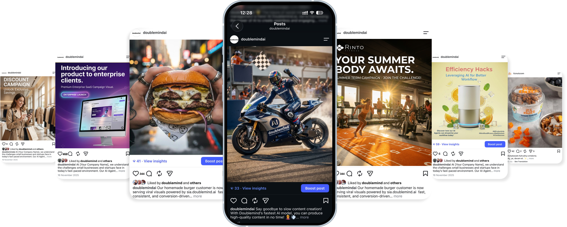 Sia-generated social campaign visuals across formats